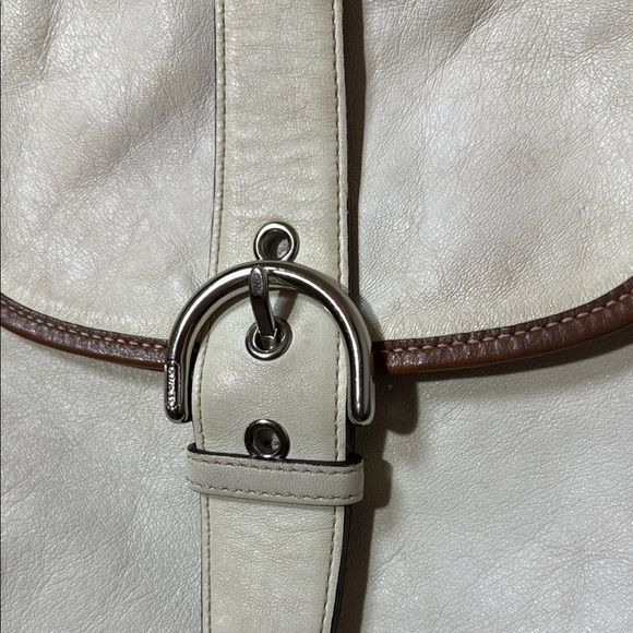 Coach Buckle Small White and Brown Trim Leather Crossbody Bag - Picture 3 of 14